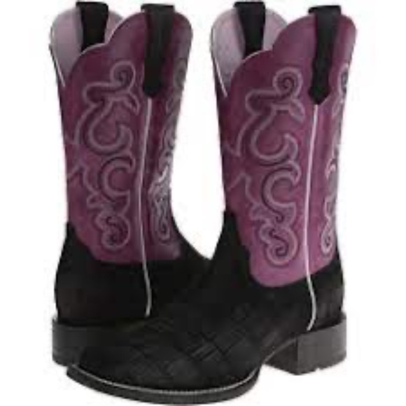Ariat Quickdraw Women's Black and Purple Pull On Western Cowboy Boots Sz 8 - Picture 1 of 7